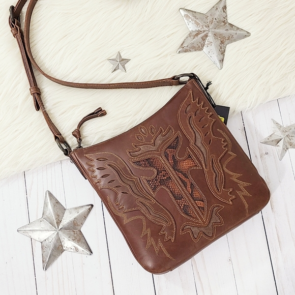 Frye Handbags - Frye Melissa Firebird swing pack crossbody bag brown snake NWT